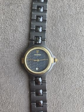 PLAYBOY Black and Gold Logo Bracelet Watch with Repeating Dial